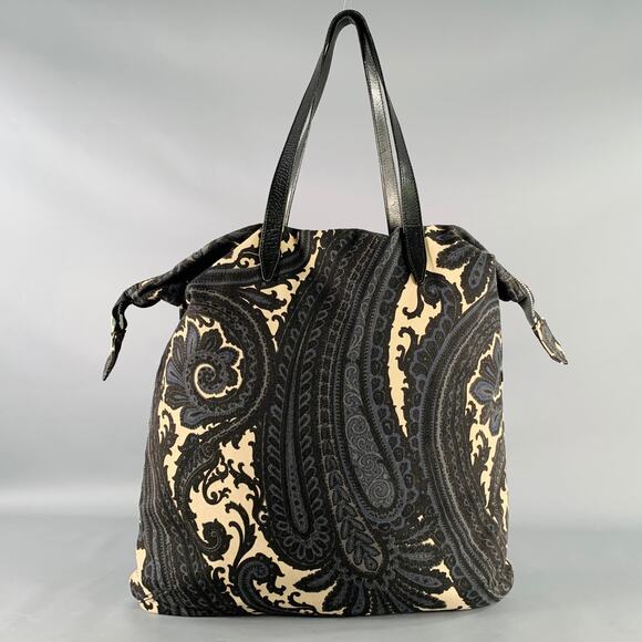 DRIES VAN NOTEN Black Cream Paisley Canvas Tote Handbag - Picture 3 of 9